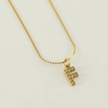Golden stainless steel chain necklace featuring a crystal-studded letter F pendant - Letter F
