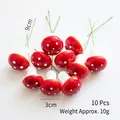 Set of 10 red and white spotted foam mushroom picks with 9cm wire stems for decor - 3cm Mushrooms (10 Pcs)