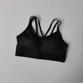 Black high-impact sports bra featuring a multi-strap cross back and wide elastic band - S / Tops / Black