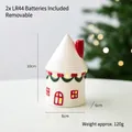 Mini ceramic Christmas house tea light holder with red trim and LED warm glowing light - Round House