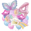 Detail of pink butterfly and number 4 foil balloons for girl's 4th birthday party decor - Number 4 Set