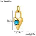Detailed view of a gold heart pendant with a blue gem and precise size measurements - Gold-Blue Stone