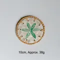 Handmade 10cm rattan coaster with green shell mosaic flower pattern for hot teacups - Small Green Flower 10CM