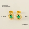 Orecchini in acciaio inossidabile dorato 18K con zircone verde ovale e cristalli - Orecchini Girasole con Zircone Verde
