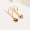 Golden drop earrings with dark blue gemstones in a hoop design for a stylish look - Heart