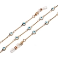 Evil eye eyeglass chain in gold metal with blue and white enamel beads and silicone ends - Evil Eye