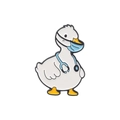 Detail shot of a cartoon enamel duck brooch wearing a blue medical mask and stethoscope - Doctor Duck with Mask (XZ5719)