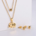 Set gioielli in acciaio al titanio dorato con ciondolo elefante doppio strato e orecchini a sfera - Set Collana + Orecchini / Oro