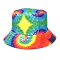 Detail shot of multi-color rainbow tie-dye pattern on cotton bucket sun hat fabric - M (56-58cm) / 6# Purple Yellow Tie-dye