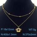 Collier double rang doré en acier inoxydable avec pendentif cœur couronne - Style Couronne de Coeur (KN250373-SY)