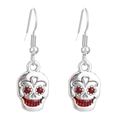 Gothische zilveren schedel oorbellen met rode kristallen ogen voor Halloween sieraden - Schedel Gezicht Stijl (DZ-506)