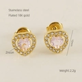 Herz-Ohrstecker aus Edelstahl mit rosa Zirkonia und 18K Vergoldung, 10mm Durchmesser - Herz-Ohrstecker [Rosa Zirkon]