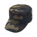 Close-up detail of camouflage flat top cadet hat with reinforced double-stitched brim - Dull Green Camouflage