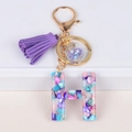 Letter H resin keychain with colorful stones, purple tassel and golden metal clip - Letter H(5859543255616)