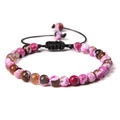 Adjustable hand-woven bracelet with 6mm pink, brown and white natural stone beads - 6mm / Rose Red Fire Agate