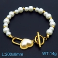 Elegant gold-tone heart OT clasp pearl bracelet with 8mm beads, 200mm length and 14g weight - Gold Heart Pearl Bracelet