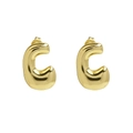 Polished 18k gold plated chunky bubble letter C stud earrings with glossy metallic finish - Style-C