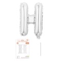 Silberner Folienballon Buchstabe H für Geburtstagsdeko mit Strohhalm und Papierkarte - Buchstabe H / Silber
