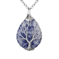 Blue sodalite waterdrop pendant with silver wire-wrapped tree of life design - Lapis Lazuli Silver
