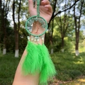 Tree of Life dreamcatcher with green feathers and natural crystal beads for car decor - Green Aventurine