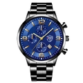 Men's business watch with deep blue dial, luminous calendar, and black stainless steel band - Black Steel Band Blue Dial [Steel + Calendar/Luminous]