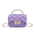 Cute purple jelly handbag for girls featuring pearl handle and quilted pattern - Purple