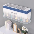 Blue and white hanging air conditioner cover with floral lace and rabbit embroidery - Blue Rabbit