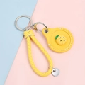 Yellow pineapple PU leather keychain cover with hand strap and creative metal ring charm - Hand Strap Style - Dotted Pineapple