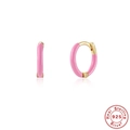 Pink enamel 925 sterling silver gold plated small hoop earrings with minimalist design - Golden-Pink