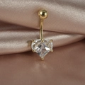 Golden heart zircon belly ring on silk fabric background with professional lighting - 1.6X10x5MM / Gold
