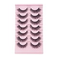 Professional 7 pairs set of natural black faux eyelashes on pink tray in macro view - XH43 (7 Pairs Pink Tray)
