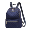 Navy blue quilted oxford backpack with diamond pattern and golden zipper details - Blue