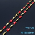 Evil Eye gold chain necklace featuring red goldfish charms and golden beads - Red Butterfly Style (KN233694-Z)