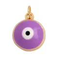 Purple evil eye round disc pendant with gold plating and hinged ring bail - M659608 / Purple