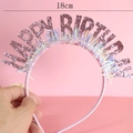 Pink glitter Happy Birthday headband detail with colorful tassels, size 18cm width - Pink