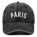 Vintage βαμβακερό καπέλο μπέιζμπολ με κέντημα PARIS σε σκούρο γκρι χρώμα - Μαύρο
