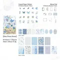 Blue vintage floral scrapbook kit with 100 stickers and butterfly themed deco paper - Hazy Flower Dream