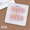 Uñas postizas degradadas rosas con mariposas plateadas y pedrería en cartón - Talla XS(SD038-XS)