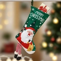 Calza di Natale con motivo Babbo Natale e lunghe gambe a righe per decoro festivo - Babbo Natale / Verde foresta