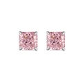 Pink princess cut high carbon diamond square stud earrings in S925 sterling silver - 925 Silver / Pink Stud Earrings