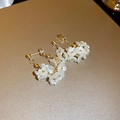 Elegant white floral tassel earrings with golden accents and stylish geometric petals - Gold Flower (16# Silver Earring Post)