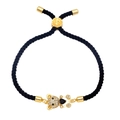 Adjustable woven black rope bracelet with a gold teddy bear and black heart gem - Black