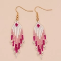 Bohemian beaded tassel earrings in pink and white gradient with gold hooks - White Pink Rose Red