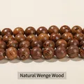 Polished natural wenge wood beads with unique grain patterns for DIY jewelry making - Natural Wenge Wood (Approx 6mm) / Approx 60 Pieces
