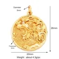 Gold lion head embossed charm with zircon eye and 20mm round textured pendant disk - AAF5213 (Lion Head)