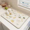 Absorbent kitchen drying mat featuring cute yellow and green hand-drawn kitchen doodles - Kitchen Beige Impression