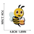 Detailed size view of yellow bee embroidery patch with sunflower and honey pot details - Side View Little Bee Style (W18MF-11-15)