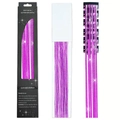Rose pink easy clip-in glitter hair tinsel extensions with 2 smart clips 40cm long - 6 Pieces Set / Laser Purplish Red (6-Piece Set)