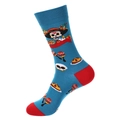 Seeblaue Socken zum Tag der Toten mit mexikanischem Totenkopf und Sombrero-Muster - 1362-Seeblauer Sombrero-Schädel