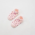 Detail of pink cotton low cut socks with polka dots and 3D cartoon pig face design - Pink Pig